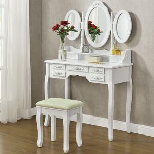 Toaletní stolek "Elsa" bílý se zrcadlem a židličkou