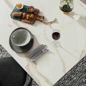 Bílý keramický jídelní stůl Kave Home Argo 180 x 100 cm s přírodní kovovou podnoží