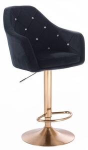 LuxuryForm Barová židle ROMA VELUR na zlatém talíři - černá