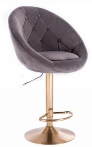 LuxuryForm Barová židle VERA VELUR na zlatém talíři - šedá
