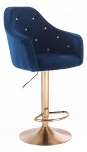 LuxuryForm Barová židle ROMA VELUR na zlatém talíři - modrá