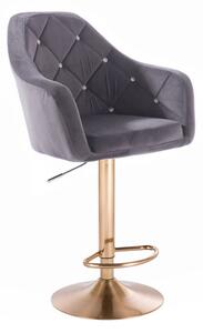 Barová židle ROMA VELUR na zlatém talíři - tmavě šedá