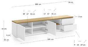 Bílý lakovaný TV stolek Kave Home Abilen 200 x 36 cm