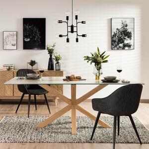 Bílý keramický jídelní stůl Kave Home Argo 180 x 100 cm s přírodní kovovou podnoží