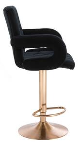 LuxuryForm Barová židle BOSTON VELUR na zlatém talíři - černá