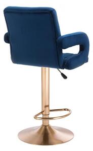 LuxuryForm Barová židle BOSTON VELUR na zlatém talíři - modrá