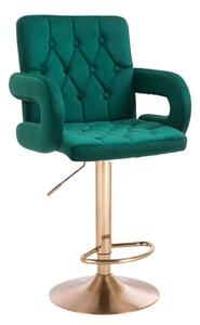 LuxuryForm Barová židle BOSTON VELUR na zlatém talíři - zelená