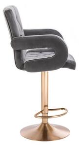 LuxuryForm Barová židle BOSTON VELUR na zlatém talíři - šedá