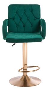 LuxuryForm Barová židle BOSTON VELUR na zlatém talíři - zelená