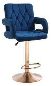 Barová židle BOSTON VELUR na zlatém talíři - modrá