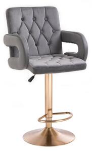 LuxuryForm Barová židle BOSTON VELUR na zlatém talíři - šedá