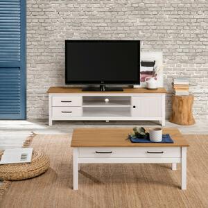 Bílý borovicový TV stolek Marckeric Miranda 158 x 40 cm