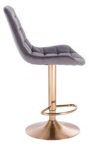 LuxuryForm Barová židle PARIS VELUR na zlatém talíři - šedá
