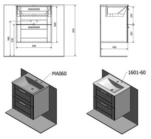 SAPHO - AMIA umyvadlová skříňka 59x60x45cm, dub Collingwood (AM061) (AM060-1919)