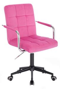 Židle VERONA VELUR na černé podstavě s kolečky - růžová