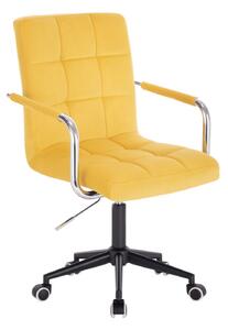 Židle VERONA VELUR na černé podstavě s kolečky - žlutá