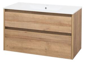 MEREO - Opto, koupelnová skříňka s keramickým umyvadlem, dub, 2 zásuvky, 1010x580x458 mm (CN922)