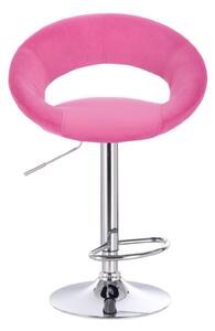 Barová židle NAPOLI VELUR na stříbrném talíři - růžová