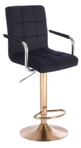 LuxuryForm Barová židle VERONA VELUR na zlatém talíři - černá