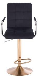LuxuryForm Barová židle VERONA VELUR na zlatém talíři - černá