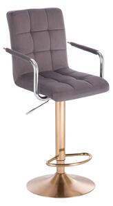 Barová židle VERONA VELUR na zlatém talíři - tmavě šedá