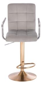LuxuryForm Barová židle VERONA VELUR na zlatém talíři - světle šedá