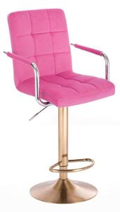 Barová židle VERONA VELUR na zlatém talíři - růžová
