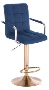 Barová židle VERONA VELUR na zlatém talíři - modrá