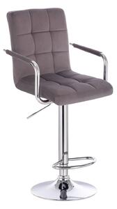 Barová židle VERONA VELUR na stříbrném talíři - tmavě šedá