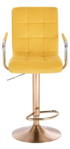 LuxuryForm Barová židle VERONA VELUR na zlatém talíři - žlutá