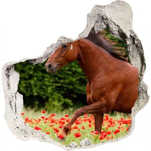 Díra 3D fototapeta nálepka Kůň na poli máků nd-p-85278470