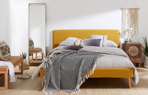Hořčicově žlutá látková dvoulůžková postel Kave Home Dyla 160 x 200 cm