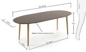 Hnědý lakovaný rozkládací jídelní stůl Kave Home Oqui 140/220 x 90 cm
