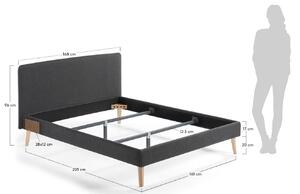 Grafitově šedá látková dvoulůžková postel Kave Home Dyla 150 x 190 cm