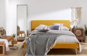 Hořčicově žlutá látková dvoulůžková postel Kave Home Dyla 150 x 190 cm