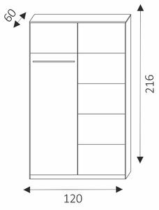 Šatní skříň - KARO 120, zrcadlo, bílá