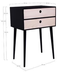 House Nordic Noční stolek Rimini (Noční stolek v černé barvě se 2 zásuvkami z přírodního dřeva)
