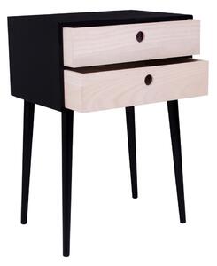 House Nordic Noční stolek Rimini (Noční stolek v černé barvě se 2 zásuvkami z přírodního dřeva)