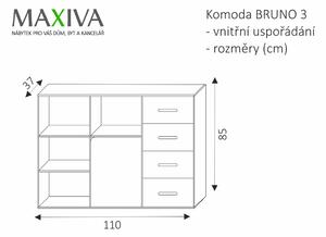 JUREK Komoda - BRUNO 3, bílá / grafit / enigma / žlutá