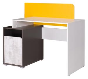 Psací stůl - BRUNO 8, bílá/grafit/enigma/žlutá