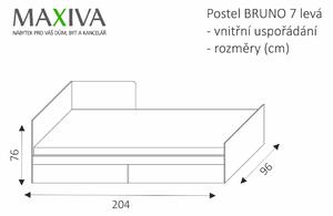 JUREK Postel - BRUNO 7 levá, 90x200 cm, bílá/grafit/enigma/žlutá