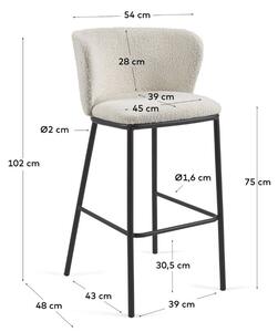 Bílá látková bouclé barová židle Kave Home Ciselia 75 cm
