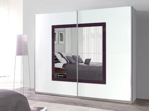MARIDEX SKŘÍNĚ Šatní skříň - LUX 32 se zrcadlem, matná bílá/lesklá bílá/fialový rám zrcadla