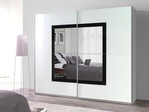 Šatní skříň - LUX 31 se zrcadlem, bílá/černý rám zrcadla