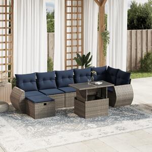 8dílná zahradní sedací souprava s polštáři šedá polyratan 3275151