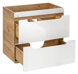 COMAD Závěsná skříňka pod umyvadlo - ARUBA 820 white, šířka 60 cm, dub craft/lesklá bílá