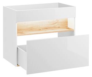 COMAD Závěsná skříňka pod umyvadlo - BAHAMA 821 white, šířka 80 cm, matná bílá/lesklá bílá/dub votan