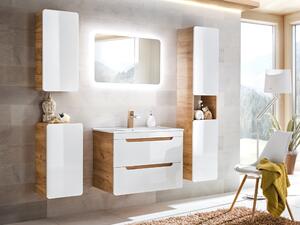 Koupelnová sestava - ARUBA white, 80 cm, sestava č. 4, dub craft/lesklá bílá