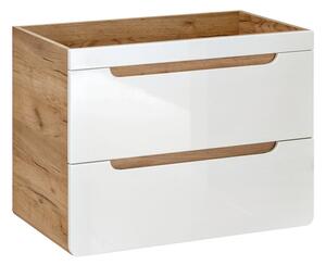 Závěsná skříňka pod umyvadlo - ARUBA 821 white, šířka 80 cm, dub craft/lesklá bílá