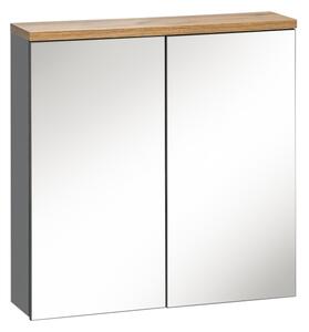 Závěsná skříňka se zrcadlem - BALI 840 grey, šířka 60 cm, grafit/dub votan